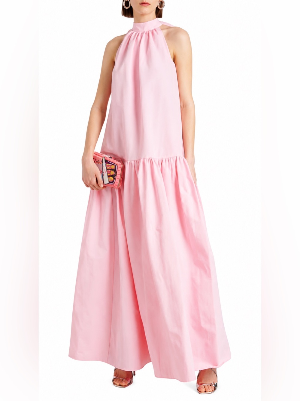 STAUD Marlowe Pink Halter Maxi Dress NWT Size M